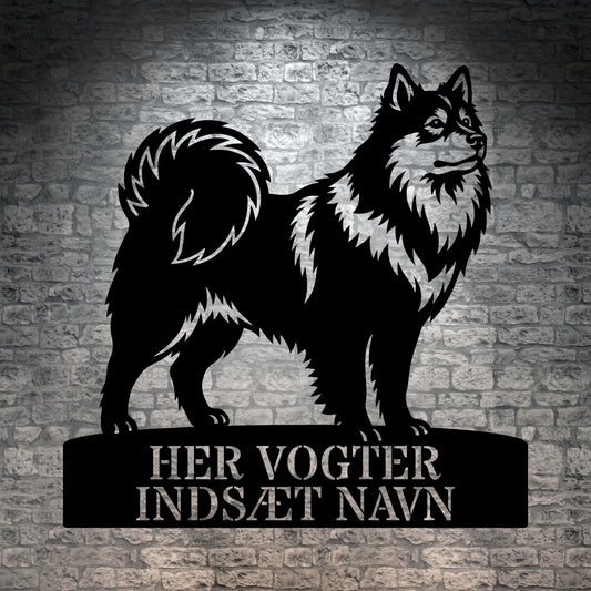 Her vogter jeg. Personlig Svensk lapphund metal navneskilt