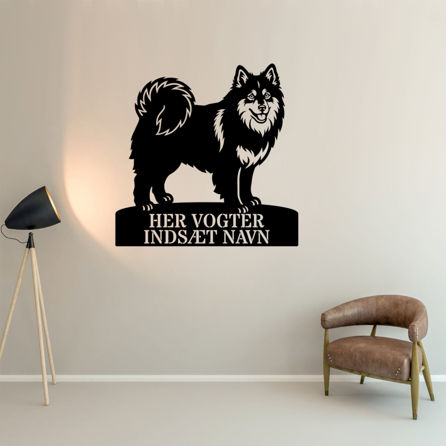 Her vogter jeg. Personlig Svensk lapphund stort metal navneskilt.....