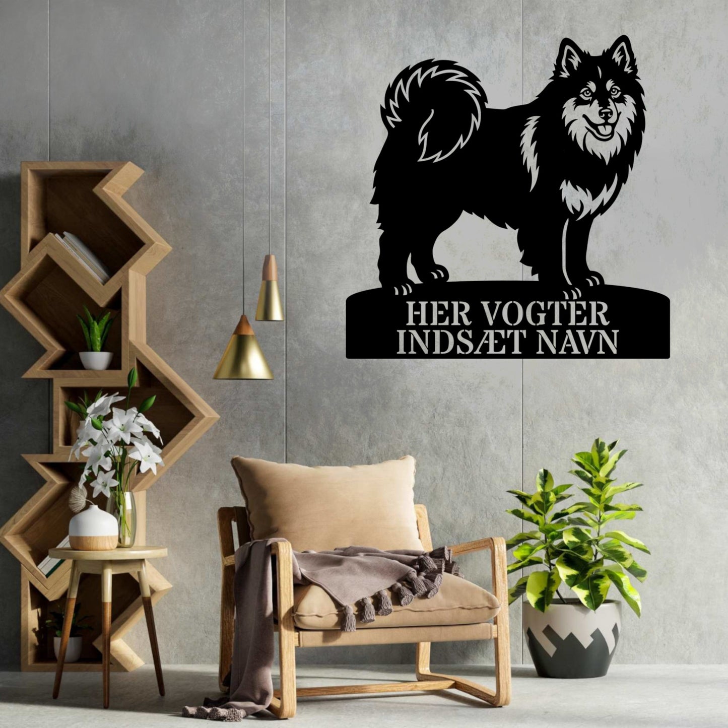 Her vogter jeg. Personlig Svensk lapphund stort metal navneskilt...