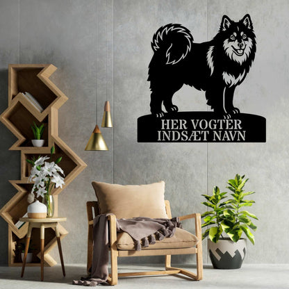 Her vogter jeg. Personlig Svensk lapphund stort metal navneskilt...