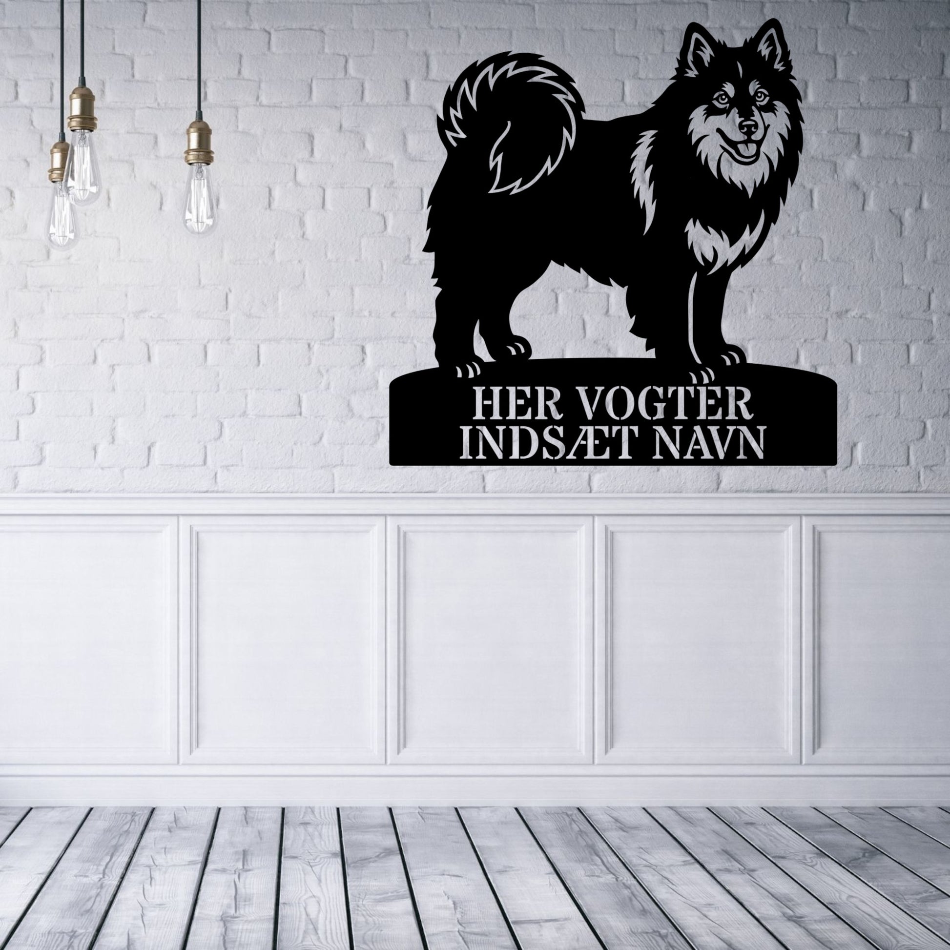 Her vogter jeg. Personlig Svensk lapphund stort metal navneskilt..