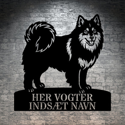 Her vogter jeg. Personlig Svensk lapphund stort metal navneskilt