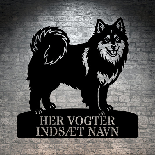 Her vogter jeg. Personlig Svensk lapphund stort metal navneskilt