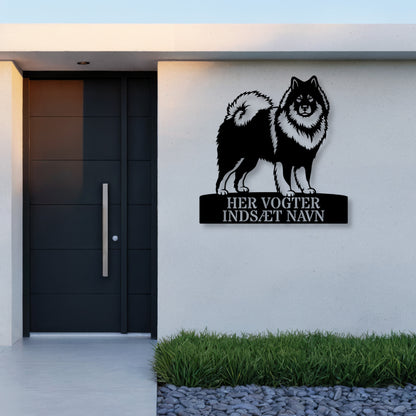 Her vogter jeg. Personlig eurasier metal navneskilt med valgfri tekst......