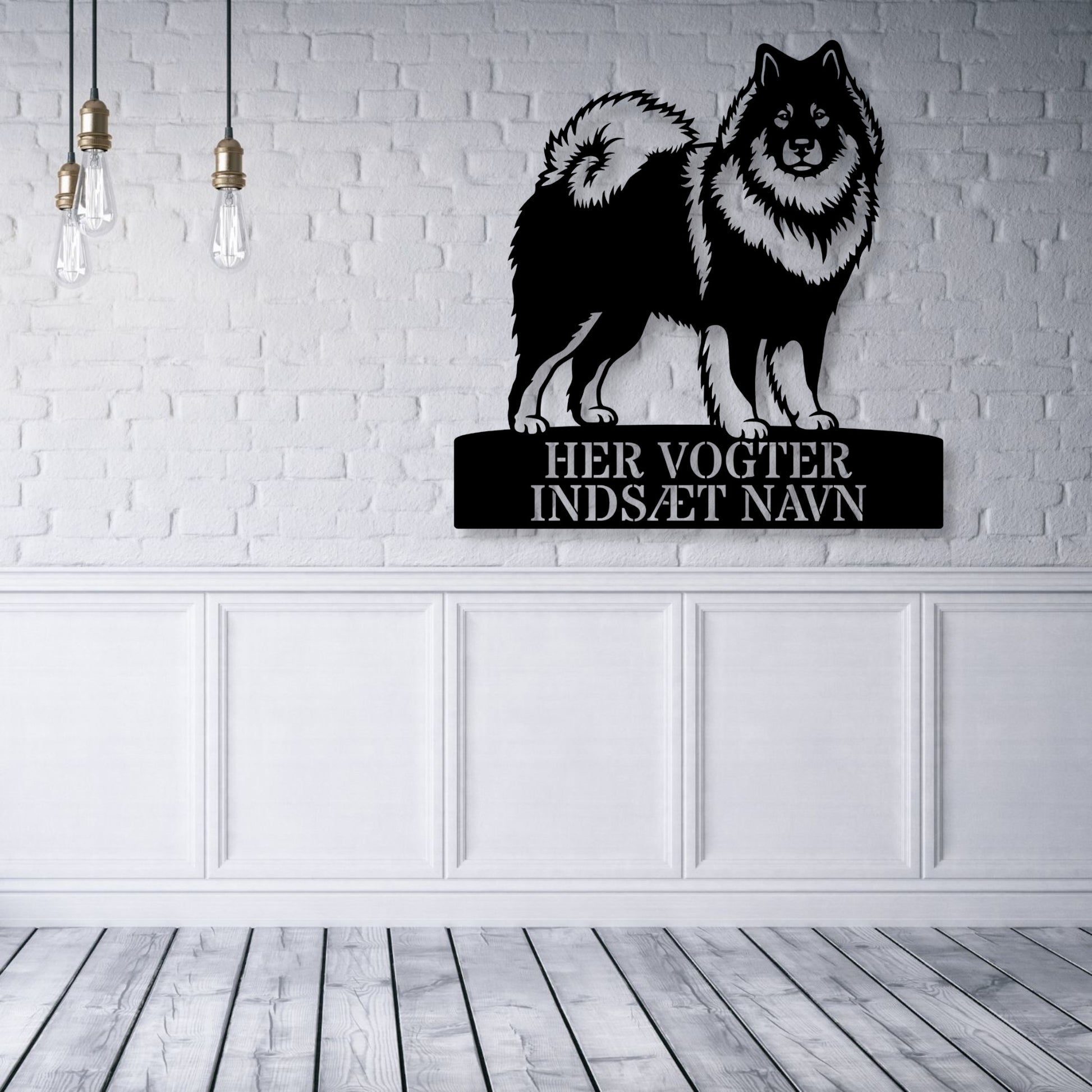 Her vogter jeg. Personlig eurasier metal navneskilt med valgfri tekst...