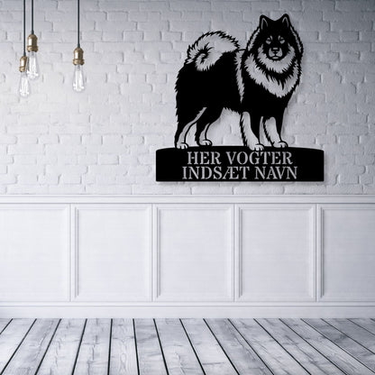 Her vogter jeg. Personlig eurasier metal navneskilt med valgfri tekst...