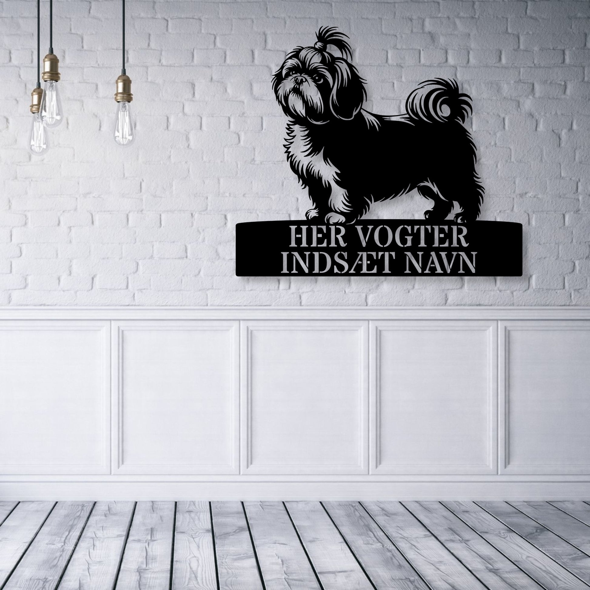 Her vogter jeg. Shih Tzu metalskilt med hundenavn. Personlig hundeejer gaveide...