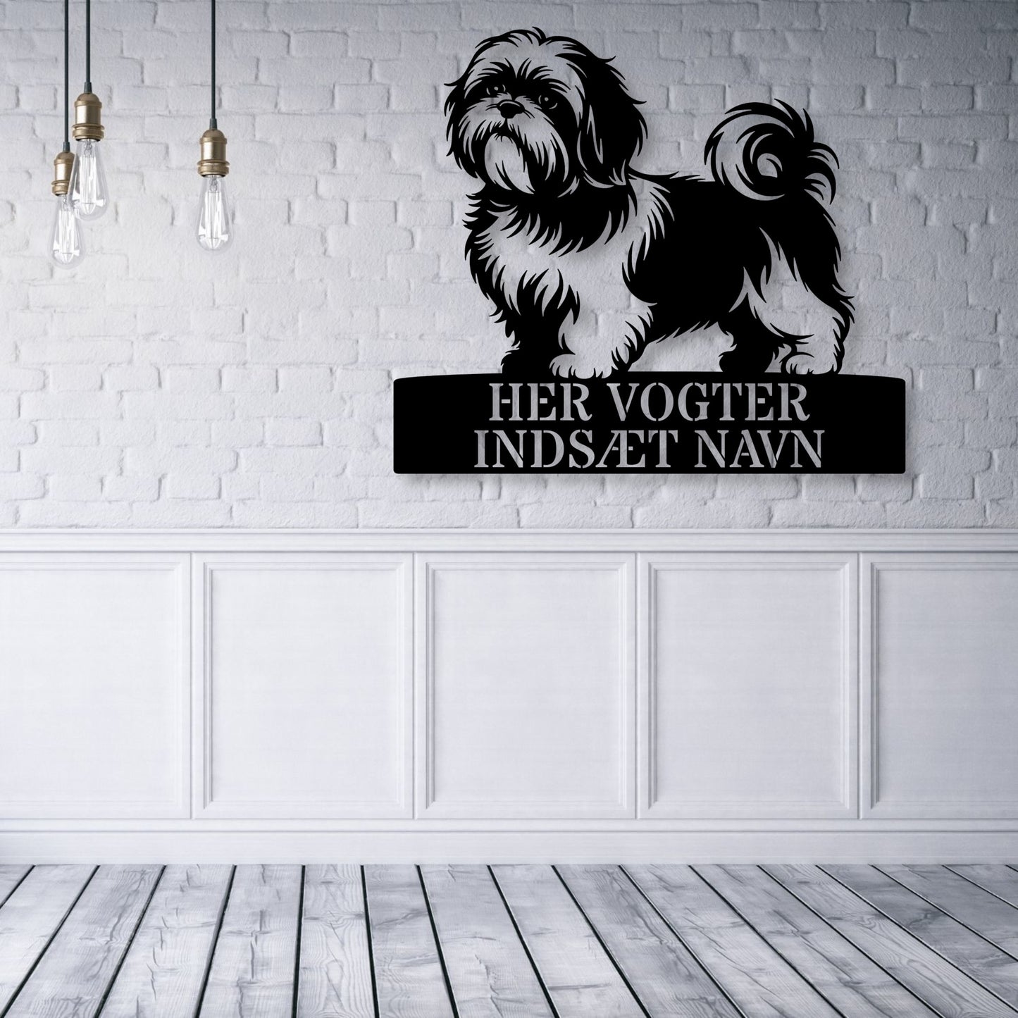 Her vogter jeg. Shih Tzu metalskilt med personlig hundenavn. Unik hundeejer gaveide...