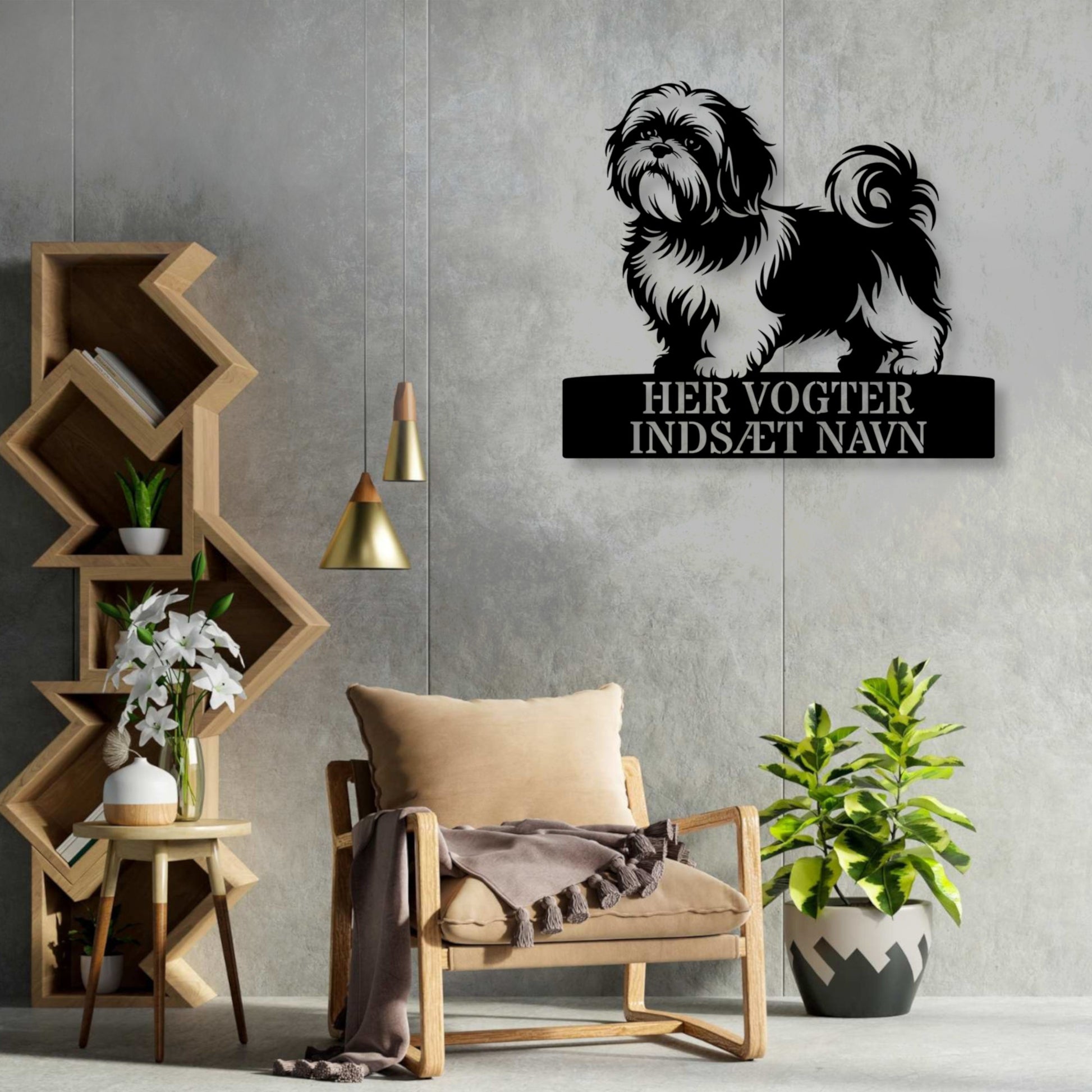 Her vogter jeg. Shih Tzu metalskilt med personlig hundenavn. Unik hundeejer gaveide.,