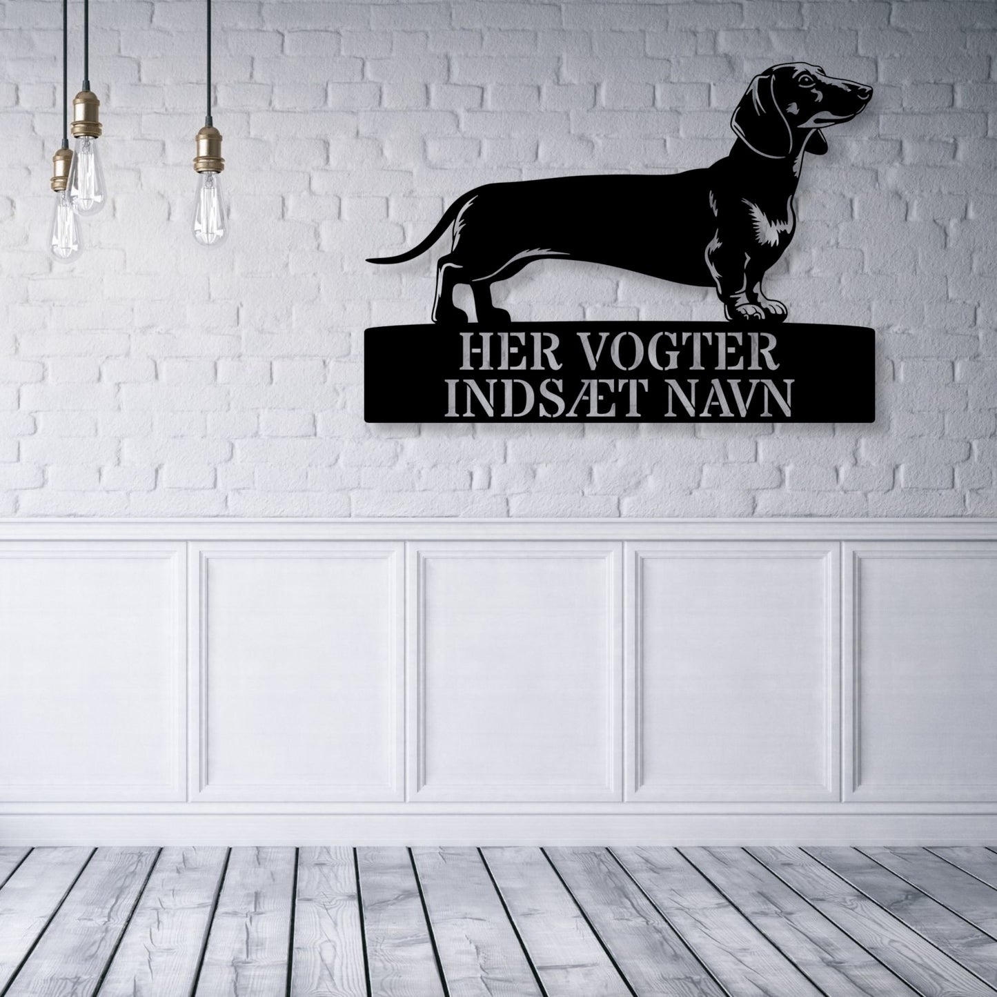 Her vogter jeg. Stort Gravhund metalskilt med personlig navn. Unik hundeejer gaveide...