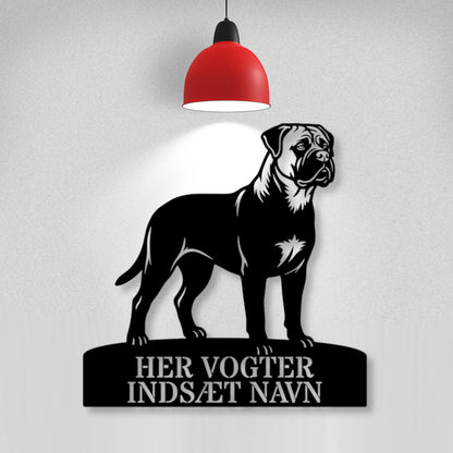 Her vogter jeg. mørk Bullmastiff metal navneskilt.....