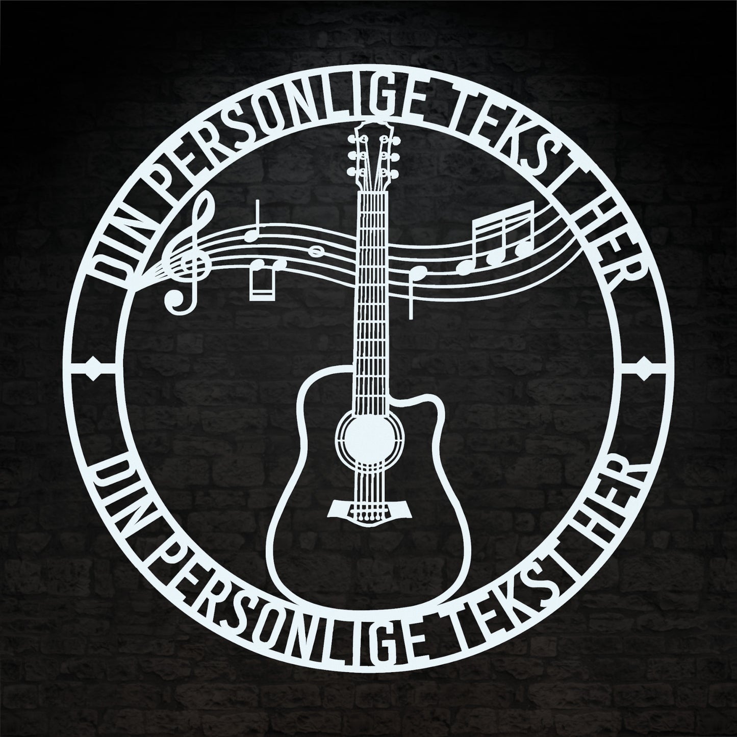 Hvid guitar metalskilt med personlig tekst. musiker navneskilt gaveidé