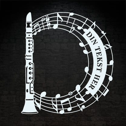 Klarinet instrument vægskilt i hvid med personlig tekst. Unik gaveidé til muikeren