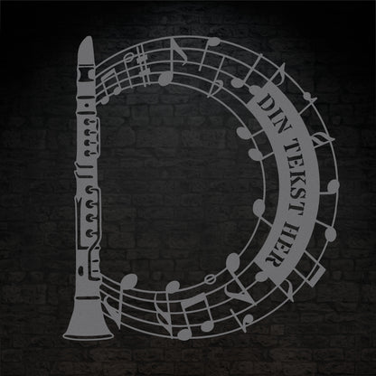 Klarinet instrument vægskilt i sølv med personlig tekst. Unik gaveidé til muikeren