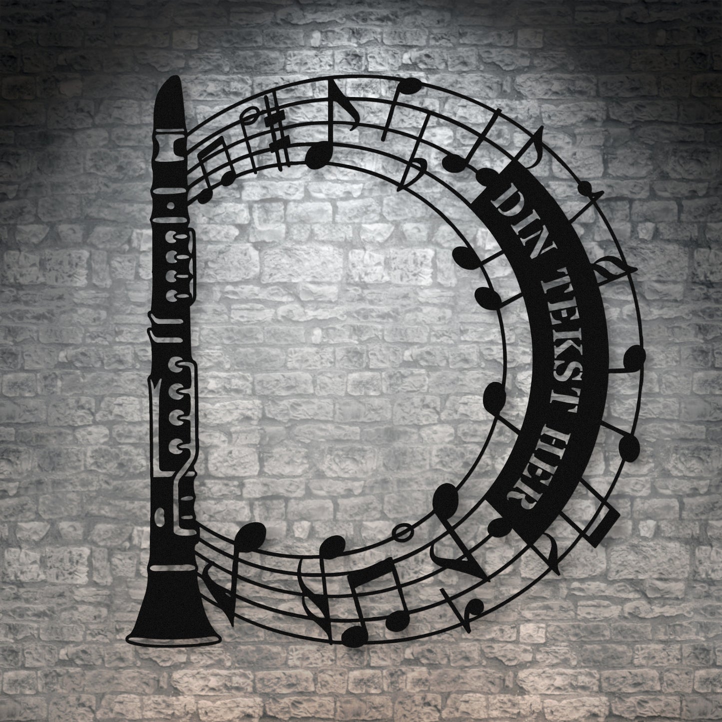 Klarinet instrument vægskilt i sort med personlig tekst. Unik gaveidé til muikeren