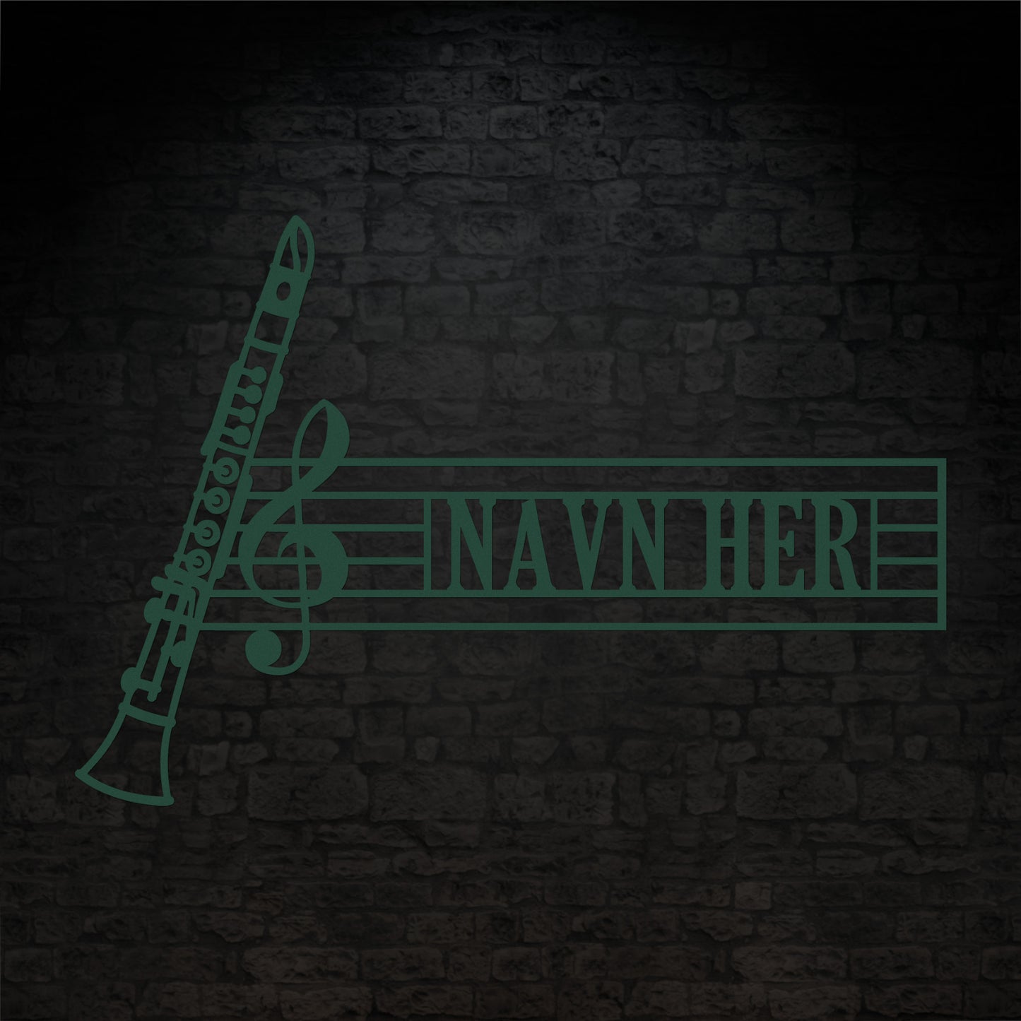 Klarinet navne vægskilt i grøn med personlig tekst. Unik gaveidé til muikeren