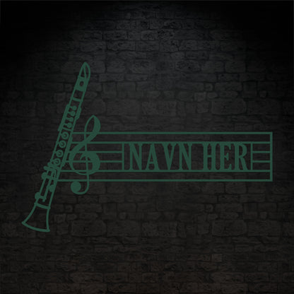 Klarinet navne vægskilt i grøn med personlig tekst. Unik gaveidé til muikeren