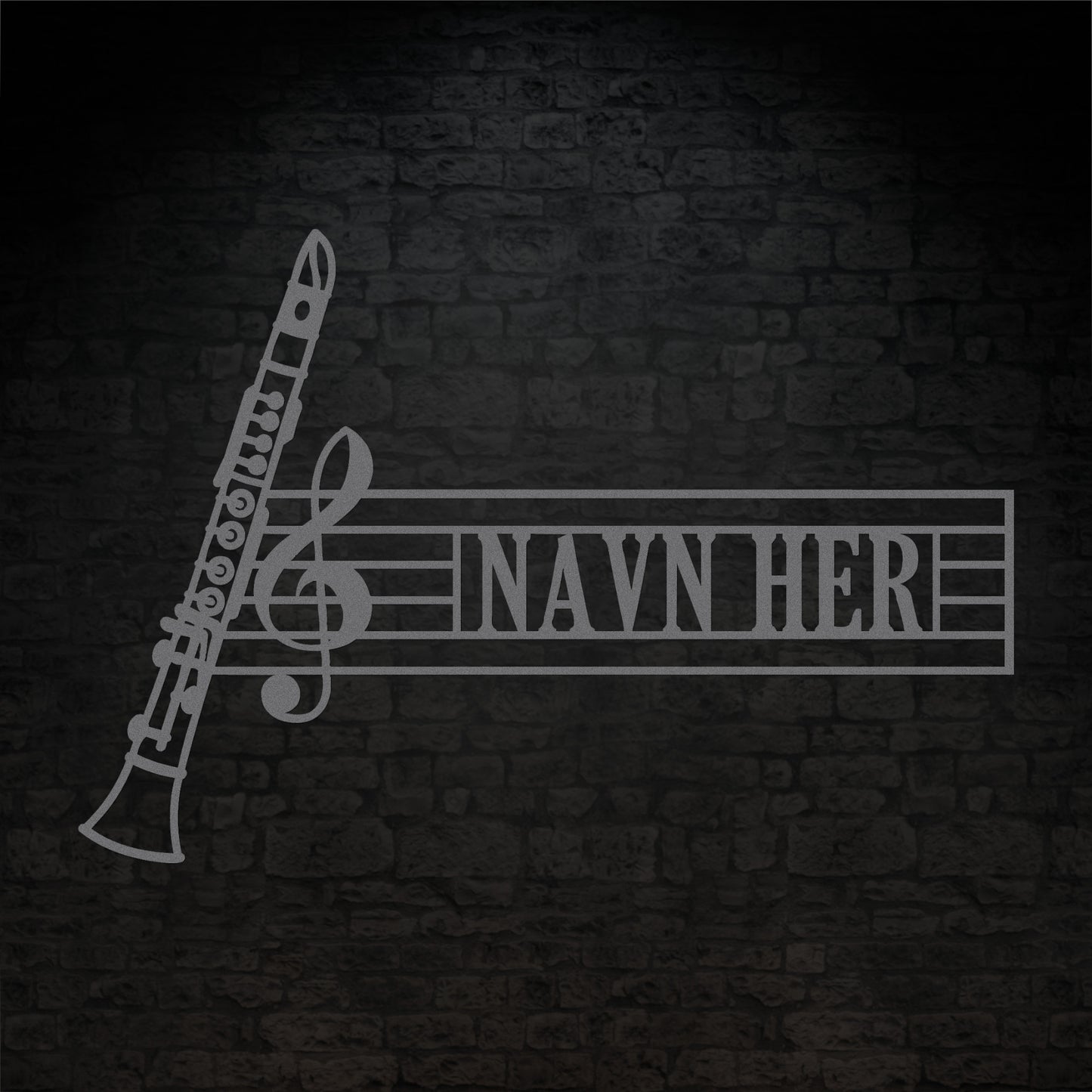 Klarinet navne vægskilt i sølv med personlig tekst. Unik gaveidé til muikeren