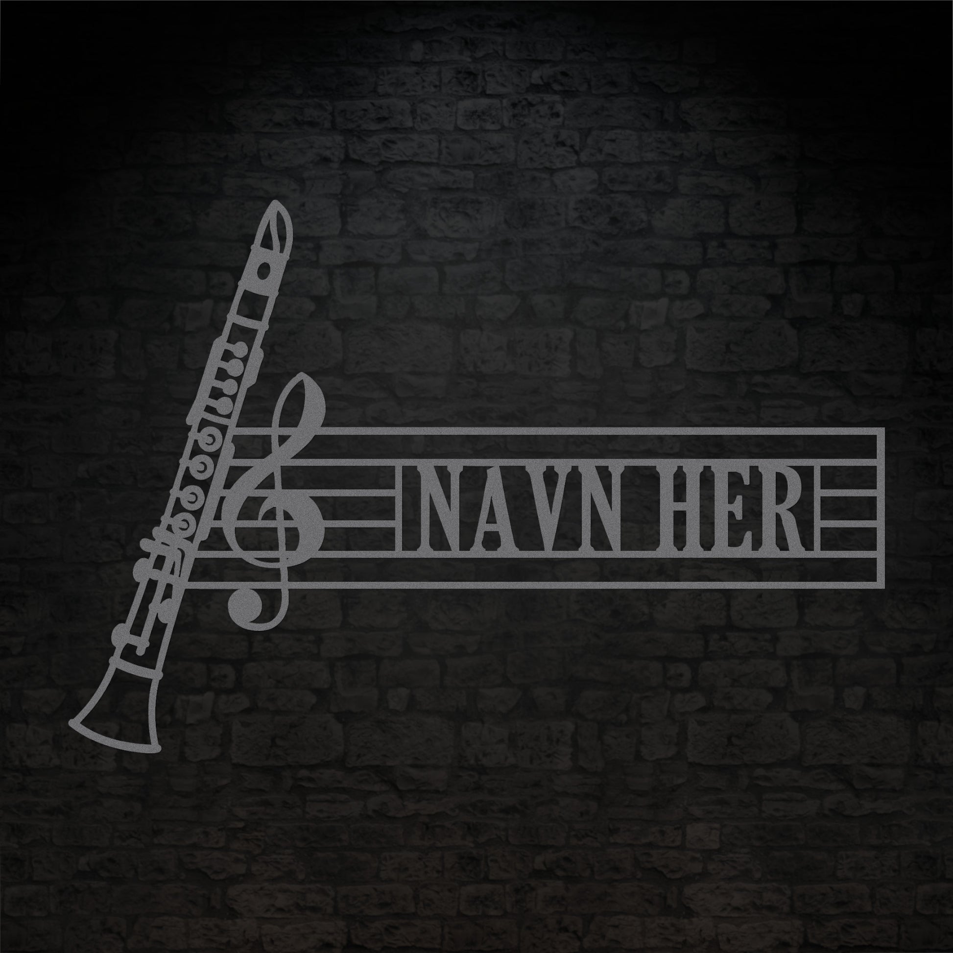 Klarinet navne vægskilt i sølv med personlig tekst. Unik gaveidé til muikeren