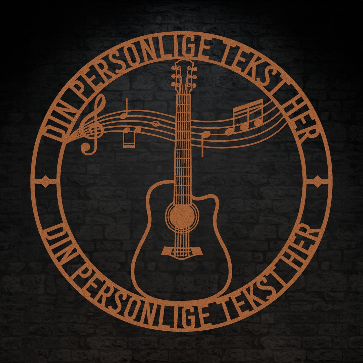 Kobberfarvet guitar metalskilt med personlig tekst. musiker navneskilt gaveidé