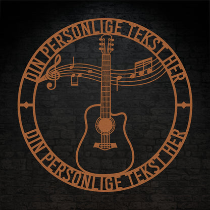 Kobberfarvet guitar metalskilt med personlig tekst. musiker navneskilt gaveidé