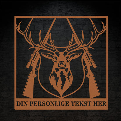 Kobberfarvet metalskilt med navn og personlig tekst til jægeren. Fås i flere farver og størrelser
