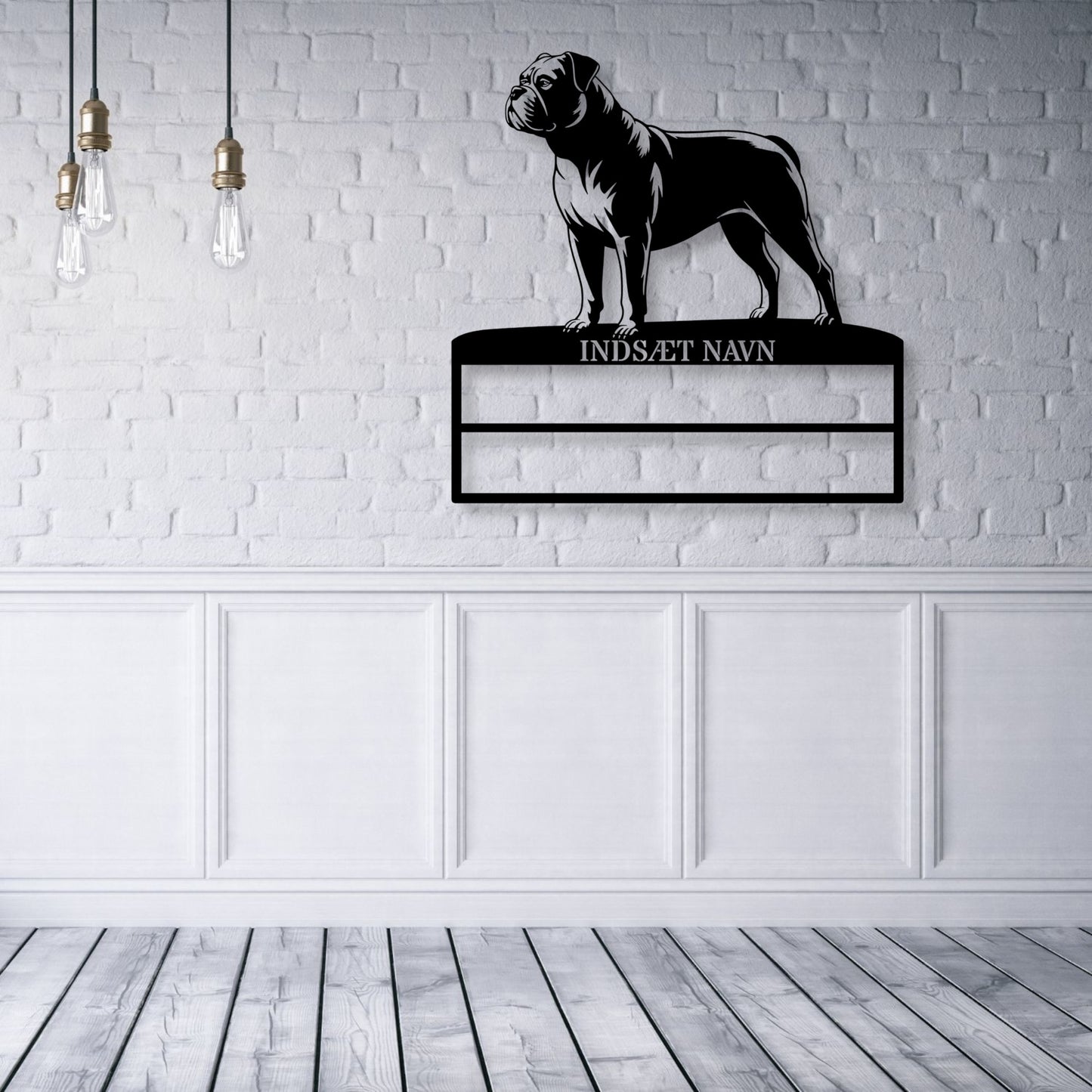 Laserskåret Amerikansk Bulldog væg metalskilt med personlig tekst til rosetter. Unik Gaveide til hundeejer...