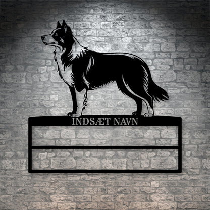 Laserskåret Border Collie væg metalskilt med personlig tekst til rosetter. Unik Gaveide til hundeejer.