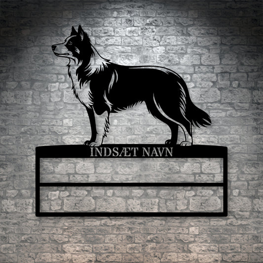 Laserskåret Border Collie væg metalskilt med personlig tekst til rosetter. Unik Gaveide til hundeejer.