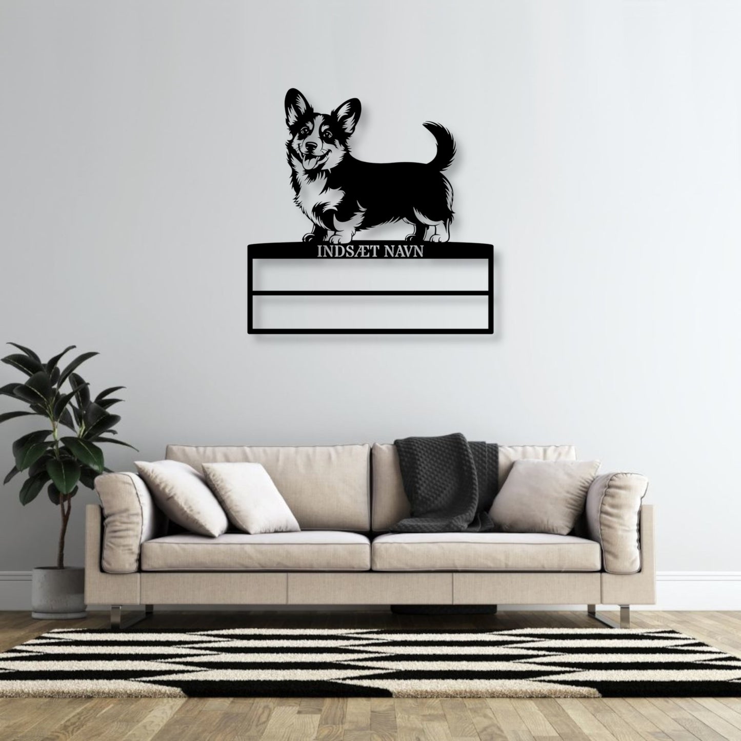 Laserskåret Corgi rosette display metalskilt med personlig tekst og navn. Unik Gaveide til hundeejer....