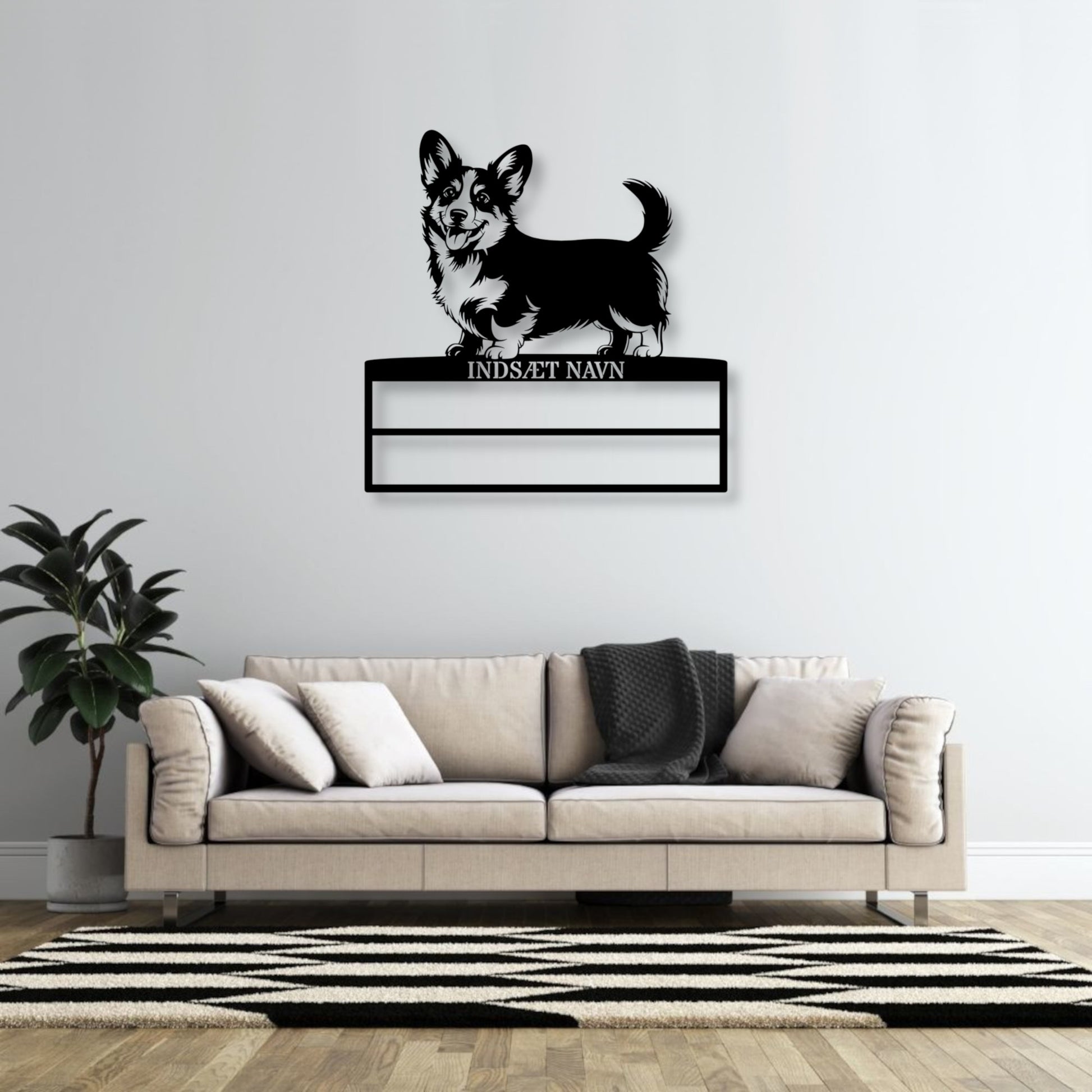 Laserskåret Corgi rosette display metalskilt med personlig tekst og navn. Unik Gaveide til hundeejer....