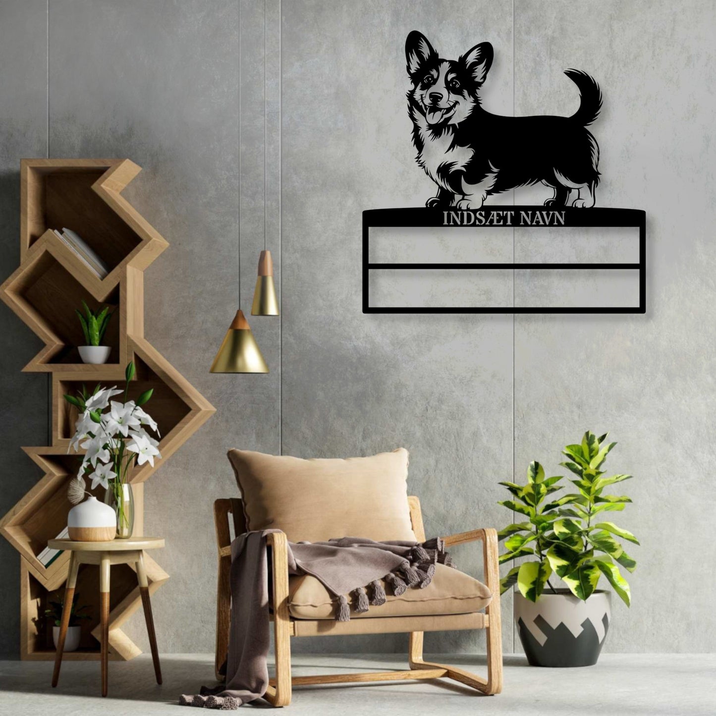 Laserskåret Corgi rosette display metalskilt med personlig tekst og navn. Unik Gaveide til hundeejer...