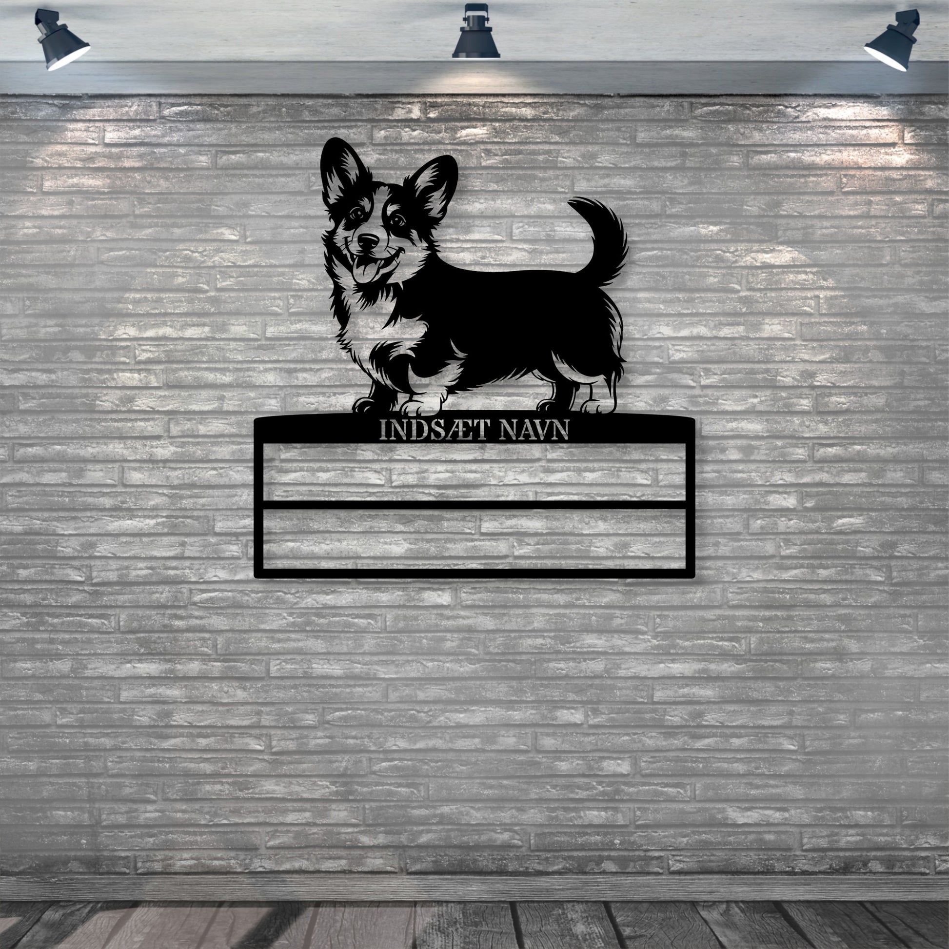 Laserskåret Corgi rosette display metalskilt med personlig tekst og navn. Unik Gaveide til hundeejer.