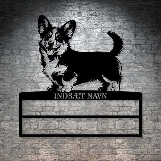 Laserskåret Corgi rosette display metalskilt med personlig tekst og navn. Unik Gaveide til hundeejer
