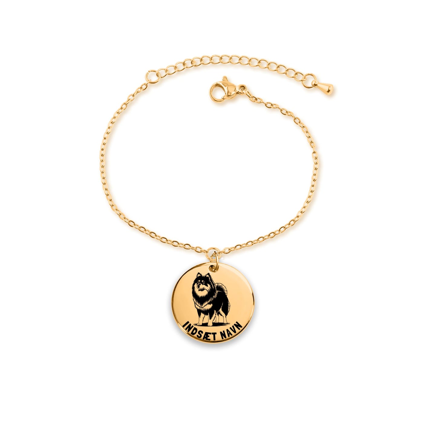 Mittelspitz guld armbånd i smykkeæske med personlig tekst. Personlig gaveidé til hundeejeren.