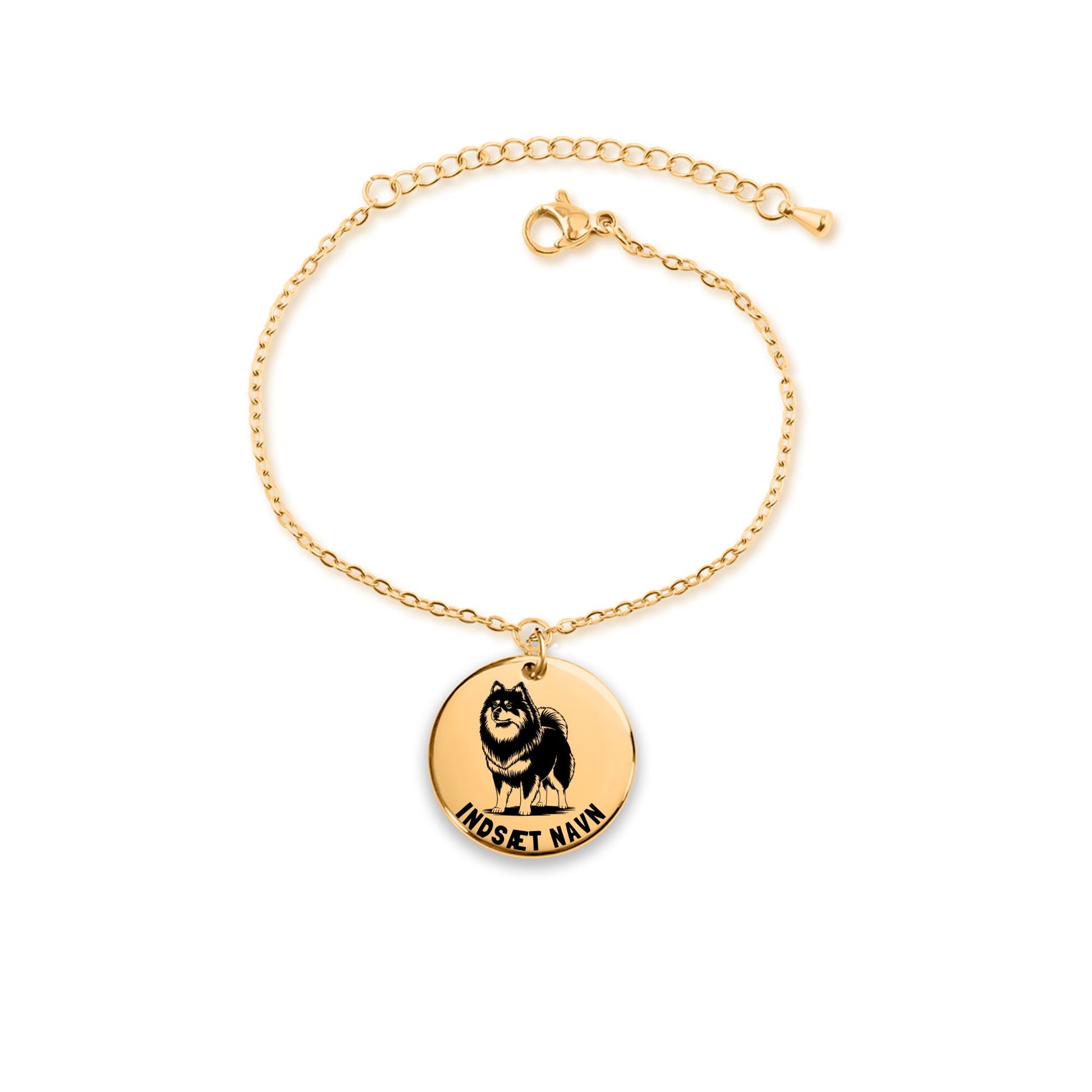 Mittelspitz guld armbånd i smykkeæske med personlig tekst. Personlig gaveidé til hundeejeren.