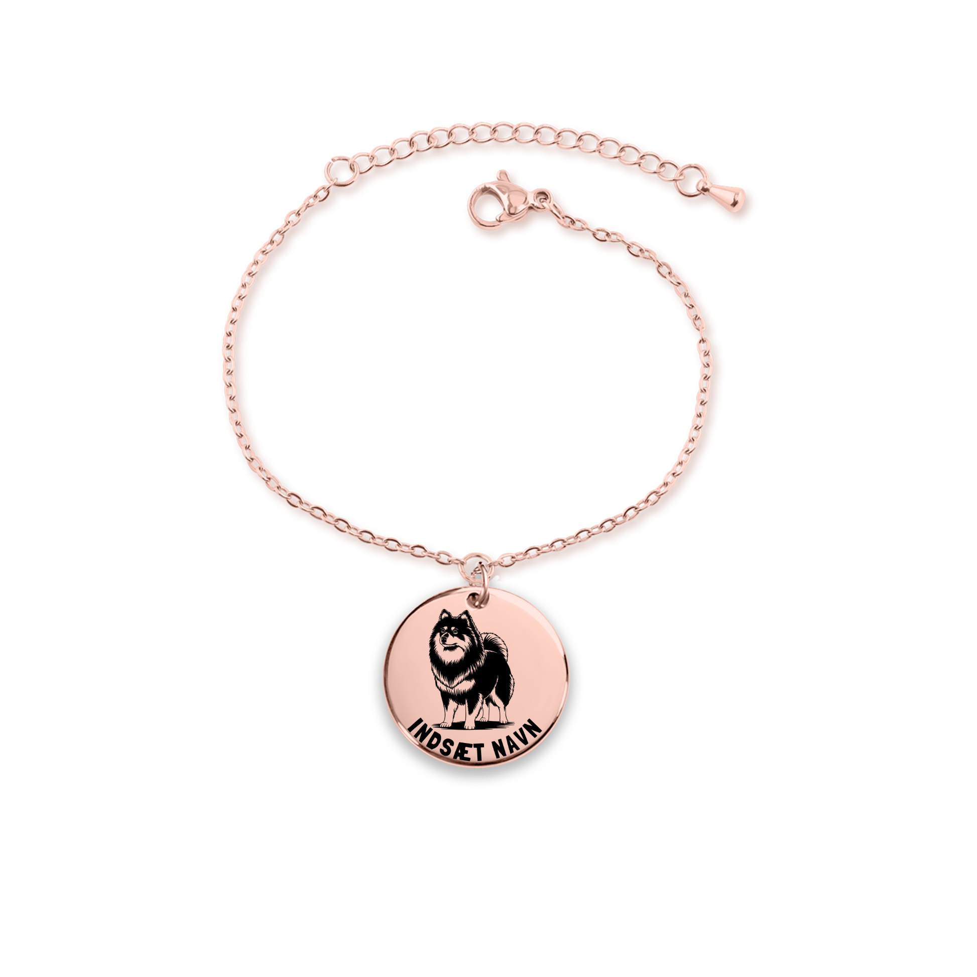 Mittelspitz rosa guld armbånd i smykkeæske med personlig tekst. Personlig gaveidé til hundeejeren.