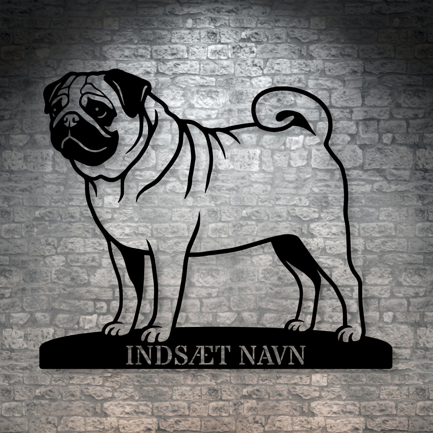 Mops hundemetalskilt med personlig tekst