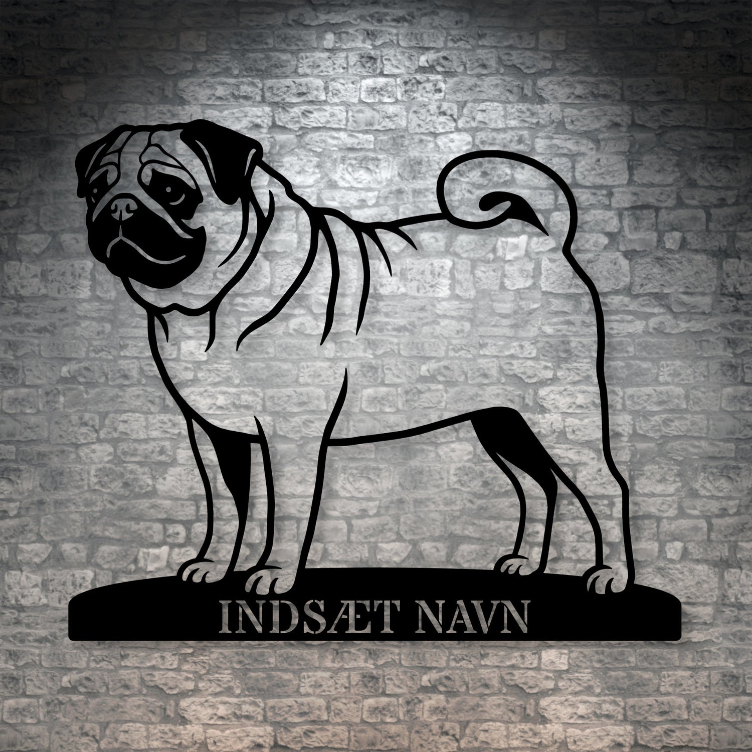 Mops hundemetalskilt med personlig tekst