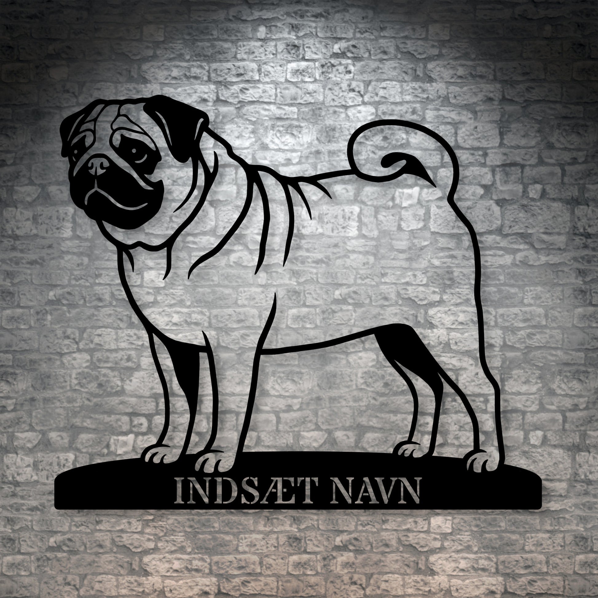 Mops hundemetalskilt med personlig tekst