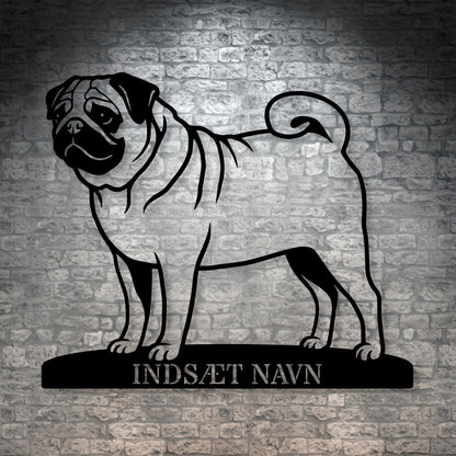 Mops hundemetalskilt med personlig tekst
