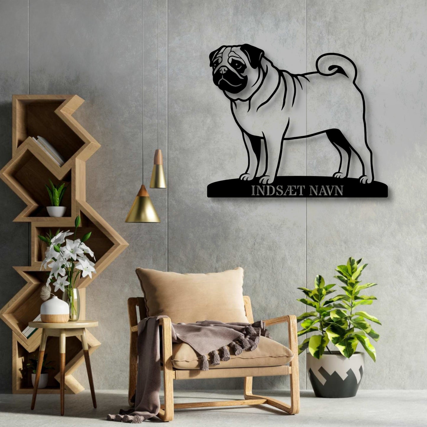 Mops hundemetalskilt med personlig tekst,....