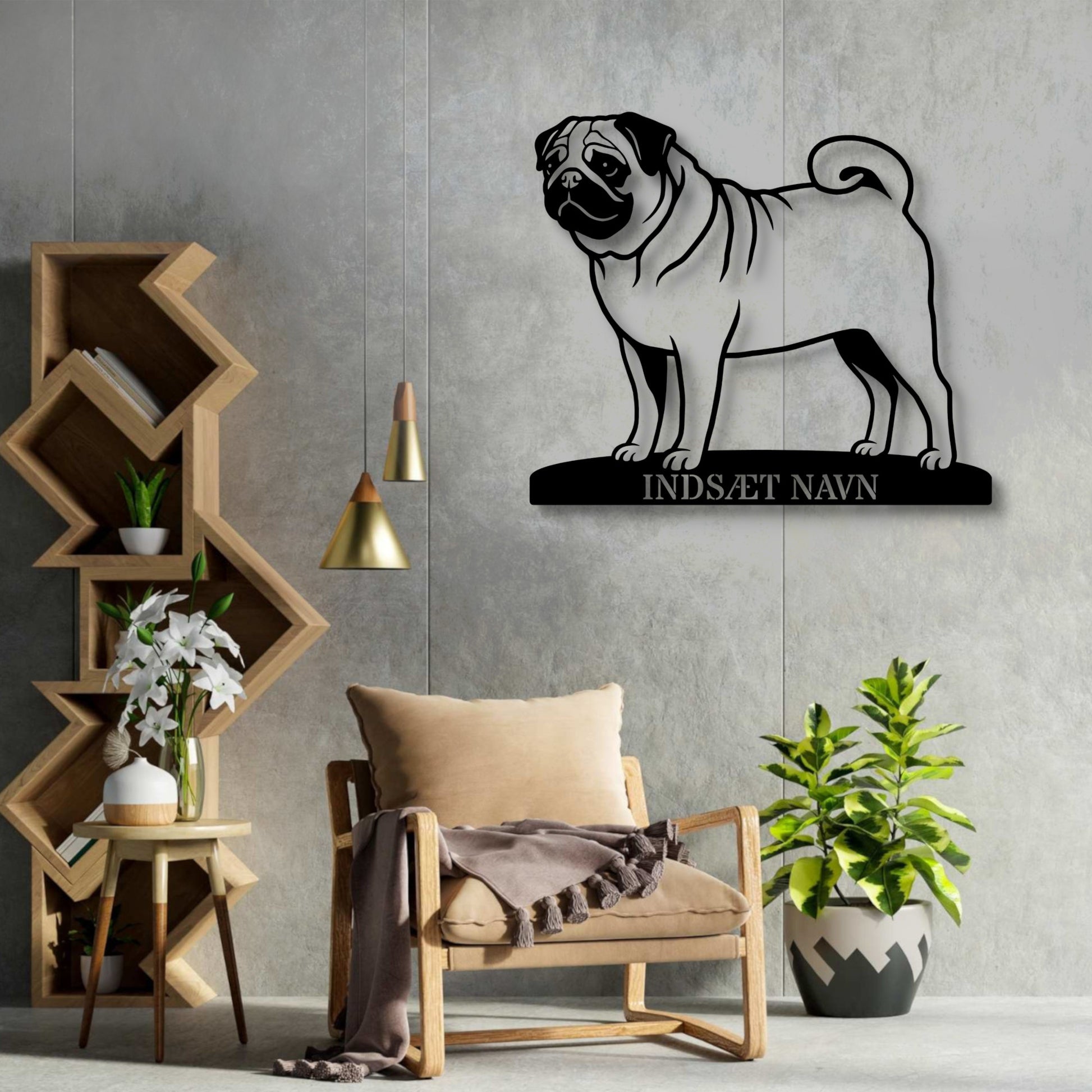 Mops hundemetalskilt med personlig tekst,....