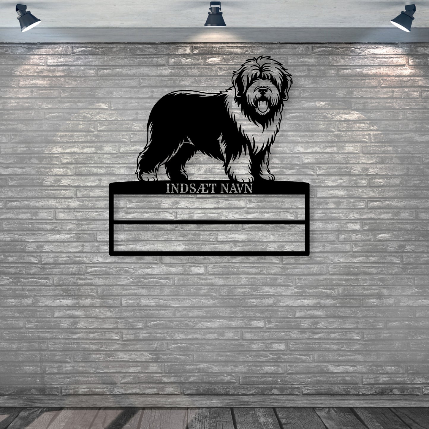 Old English Sheepdog rosette display metalskilt med personlig navn. Unik Gaveide til hundeejeren...