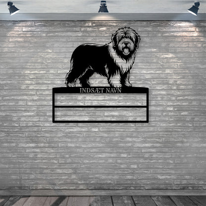 Old English Sheepdog rosette display metalskilt med personlig navn. Unik Gaveide til hundeejeren...