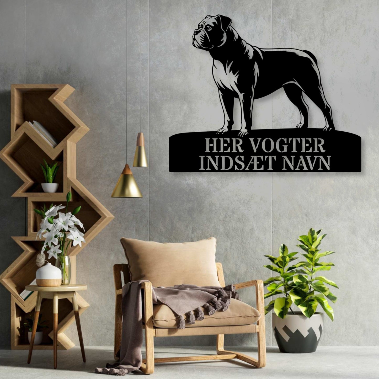 Personlig Amerikansk Bulldog her vogter jeg væg metalskilt med personlig tekst. Unik hundeejer gaveide...