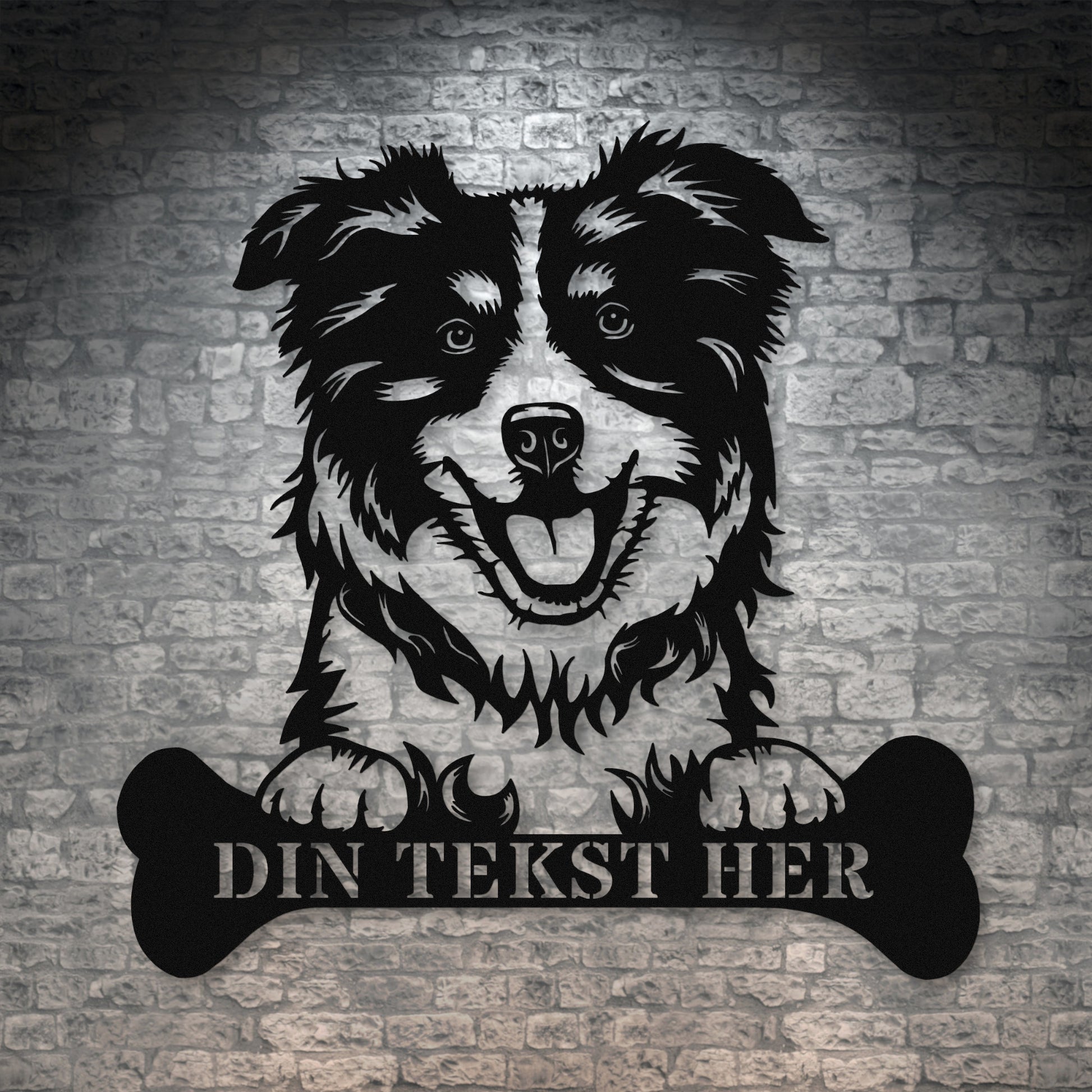 Personlig Australsk hyrdehund hunde metalskilt i sort med personlig tekst. Hundeejer gaveidé