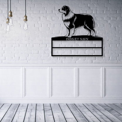 Personlig Australsk hyrdehund væg metalskilt med personlig tekst til rosetter. Unik Gaveide til hundeejer.