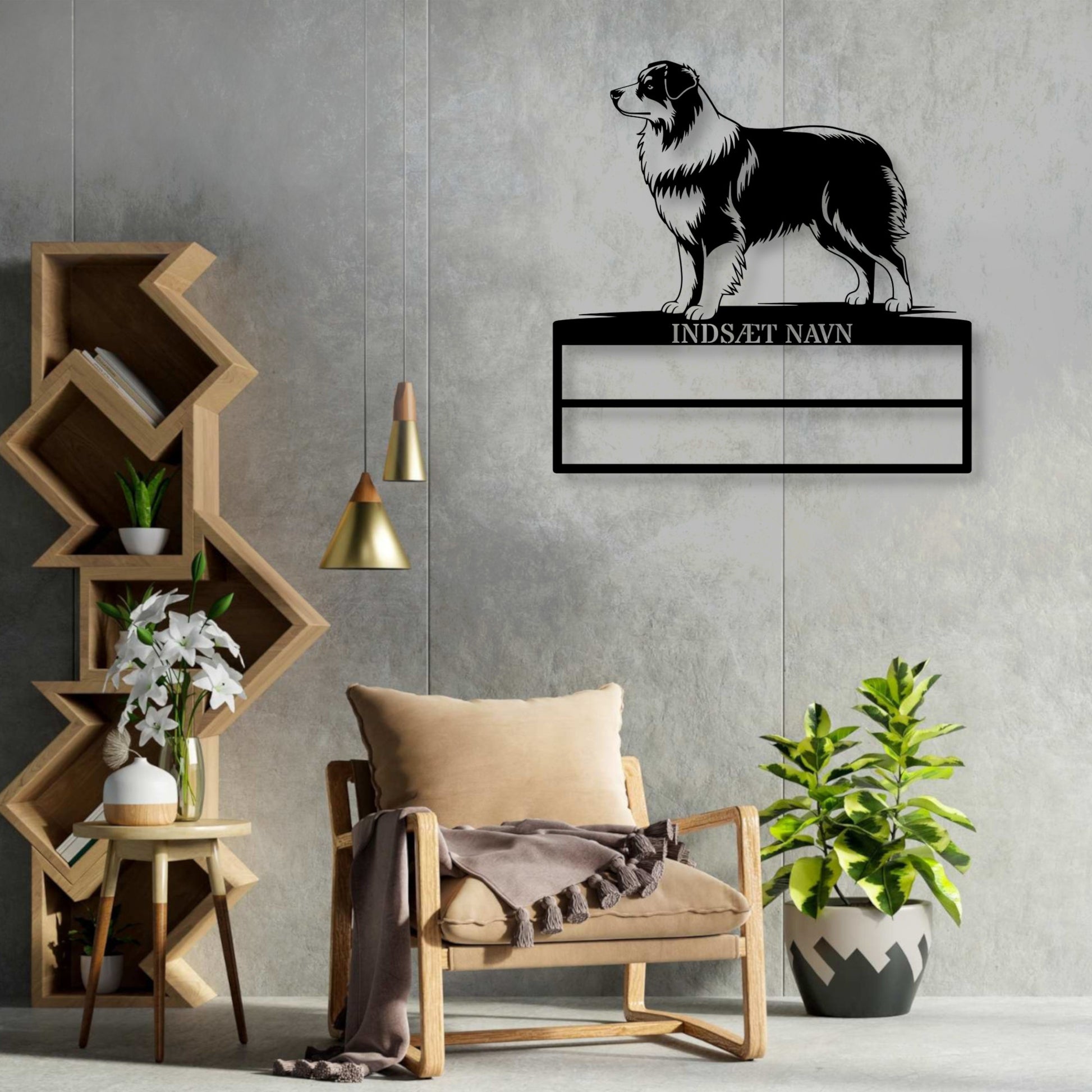 Personlig Australsk hyrdehund væg metalskilt med personlig tekst til rosetter. Unik Gaveide til hundeejer