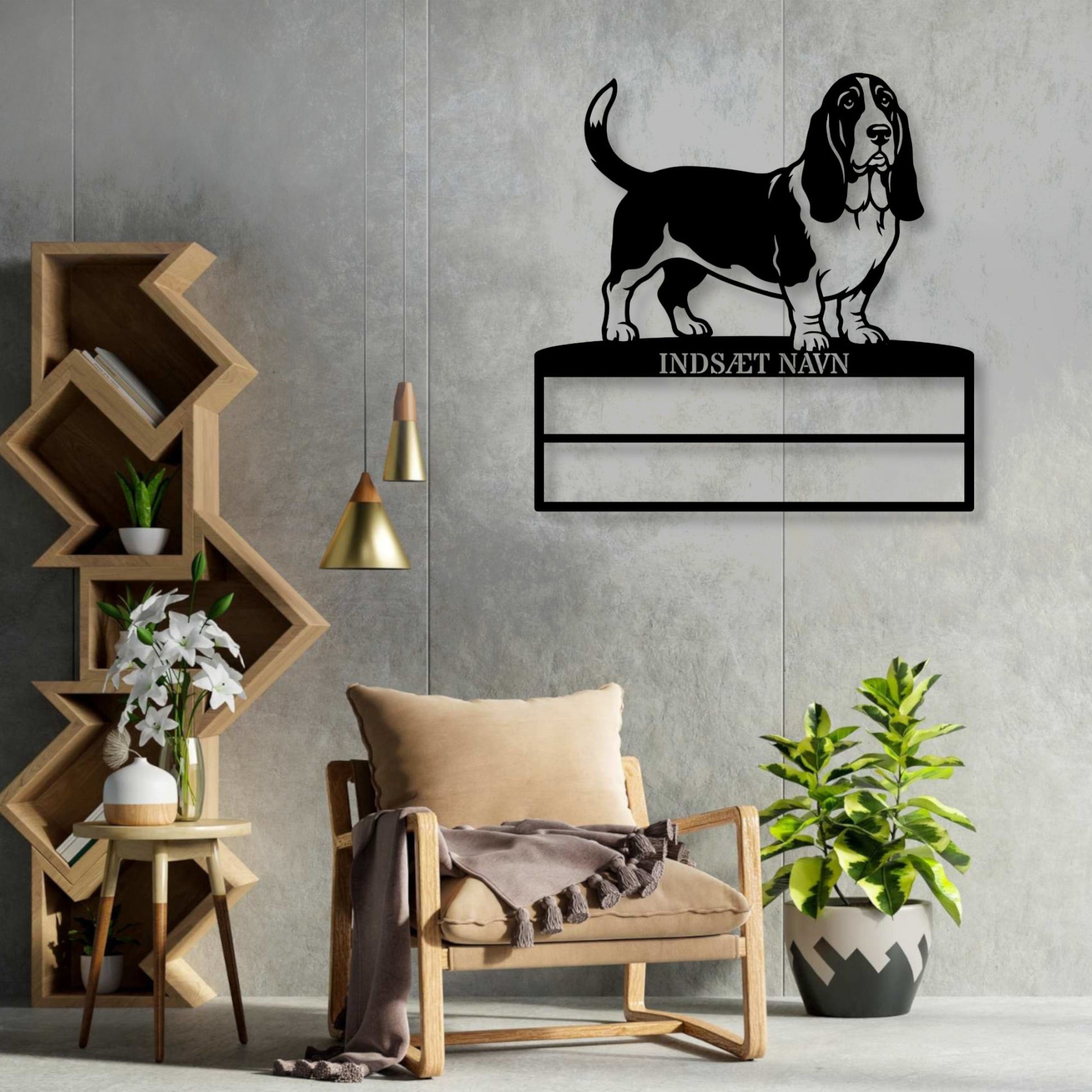 Personlig Basset hound metal navneskilt til rosetter....